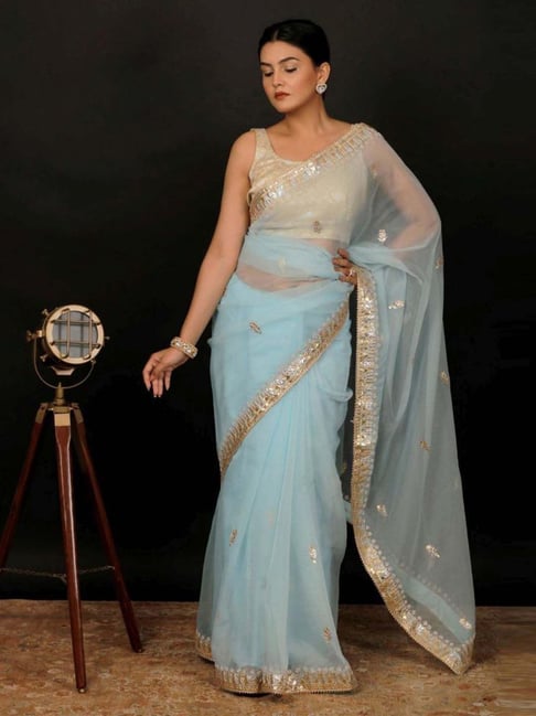 Buy Designer Sarees, Salwar Kameez, Kurtis & Tunic and Lehenga  Choli.Beautiful Organza Sky Blue Saree