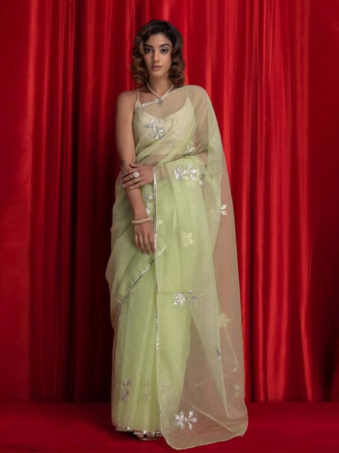 Organza Saree with Cutdana, Dori, Gota Patti work. – Zari Jaipur