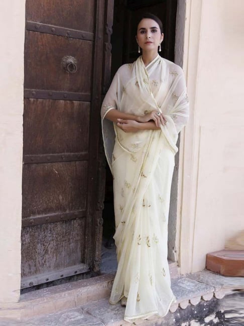 Buy Champagne Beige Chiffon Saree online-Karagiri