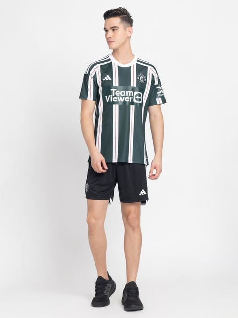 Buy Adidas Green Slim Fit Striped Manchester United Jersey for