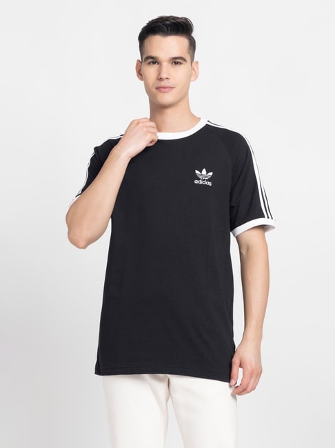 Adidas Originals Black Regular Fit Striped T-Shirt