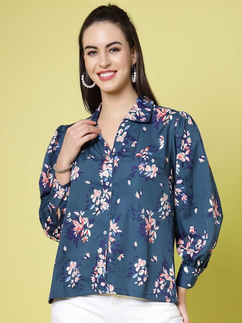 Melon by PlusS Blue Floral Print Shirt-picture-31