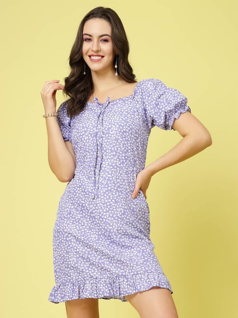 Melon by PlusS Lavender White Floral Print A Line Dress