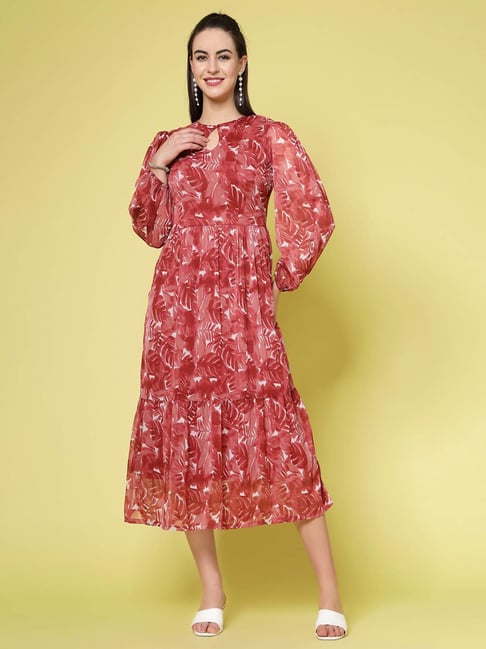 Melon by PlusS Maroon & White Printed Midi Dress-picture-22