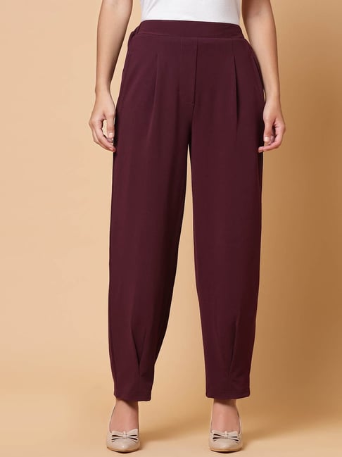 Melon by PlusS Wine Regular Fit Mid Rise Trousers-picture-34
