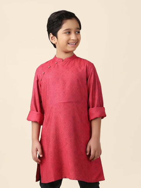 Fabindia Kids Dark Pink Printed Full Sleeves Kurta-picture-15