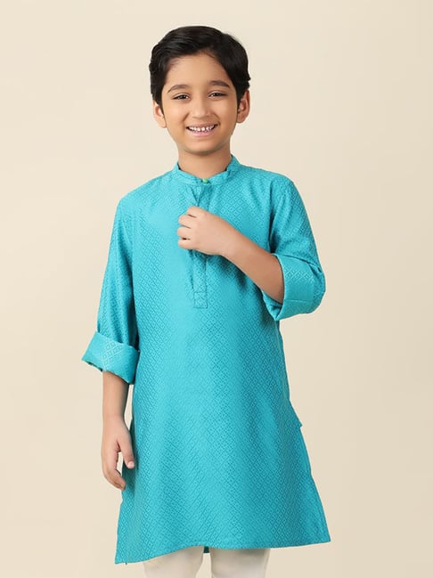 Fabindia Kids Sky Blue Printed Full Sleeves Kurta-picture-20