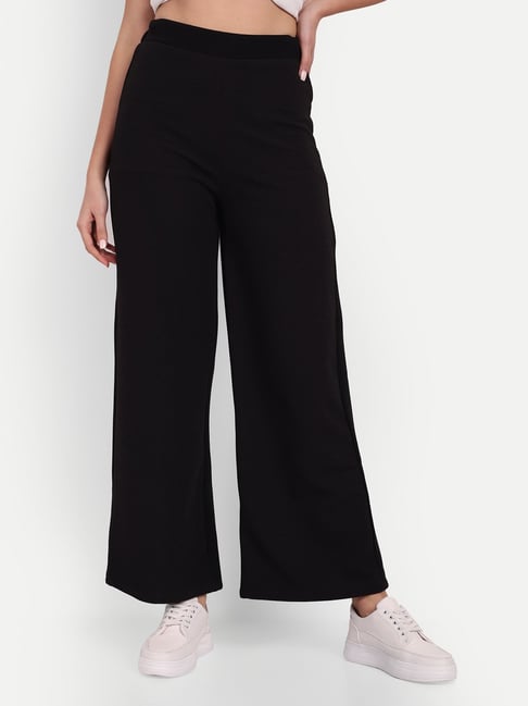 Buy AND White Solid Loose Fit Cotton Womens Trousers | Shoppers Stop