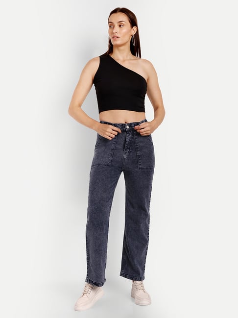 Broadstar Navy Relaxed Fit High Rise Jeans