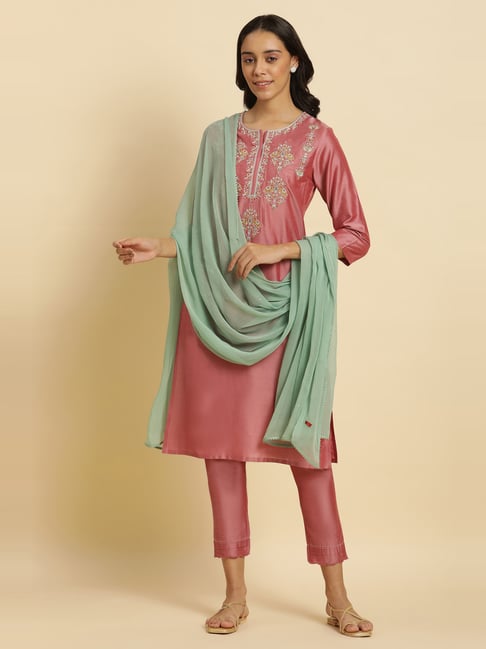 W Green Embroidered Dupatta-picture-34