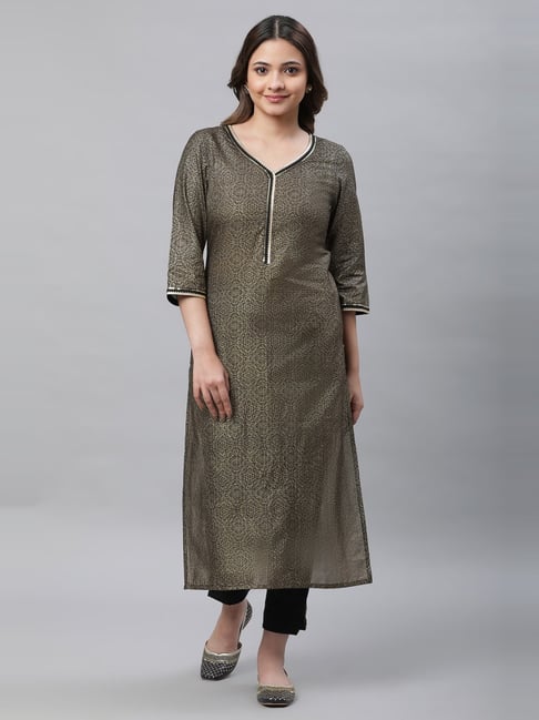 Buy Aurelia Black Cotton Printed Straight Kurta for Women Online Tata CLiQ