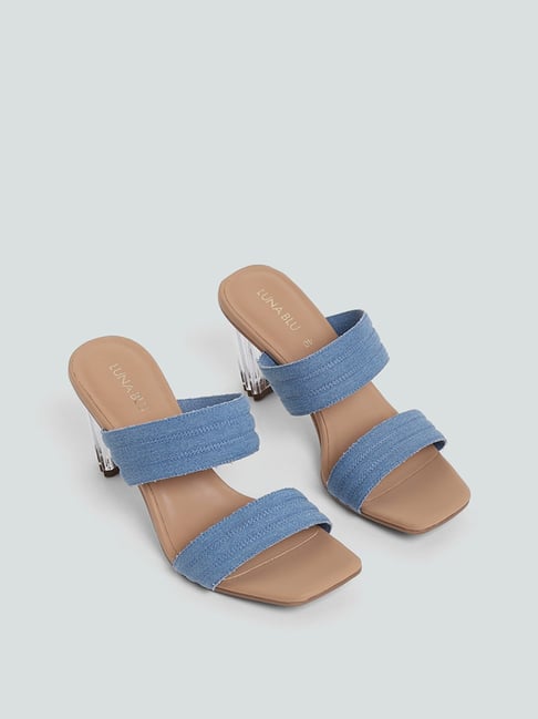 SHOES {Round We Go} Denim & Tan Ankle Strap Block Heels – Curvy Boutique  Plus Size Clothing