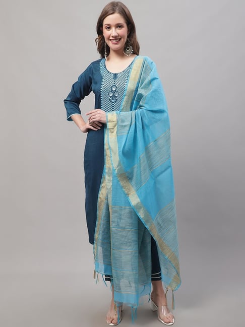 Embroidered Kurta Pant Set With Dupatta