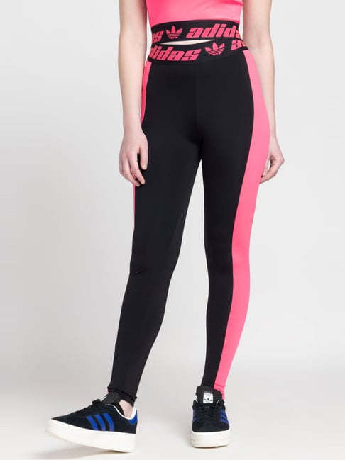 Adidas Originals Black Pink Color Block Sports Tights