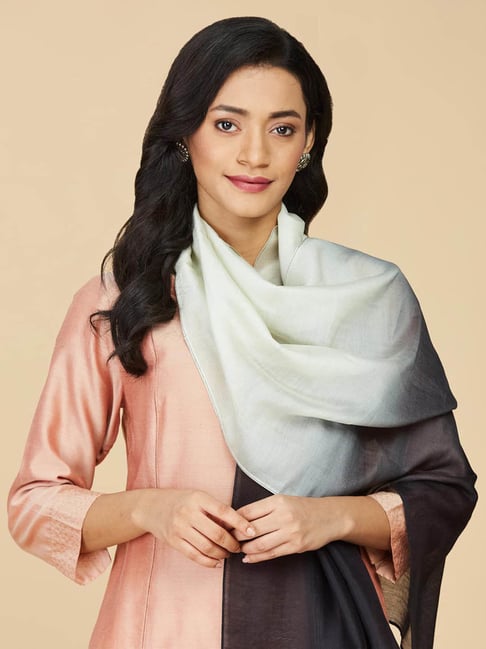 Fabindia Black & White Cotton Silk Woven Stole-picture-39
