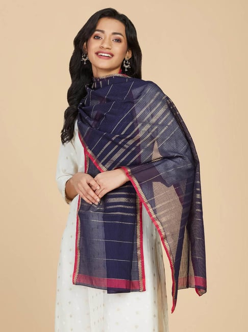 Fabindia Navy Cotton Silk Printed Stole-picture-15