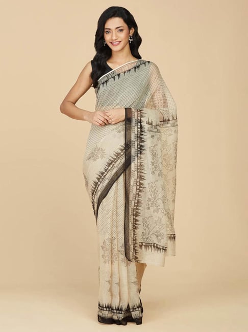 Fascinating Beige Color Cotton Casual Printed Saree | Casual saree, Saree,  Printed sarees