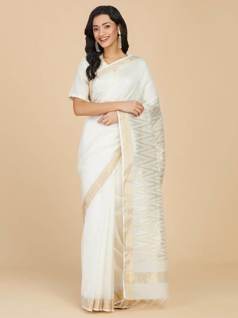 Fabindia Gold Cotton Silk Printed Saree Without Blouse Piece