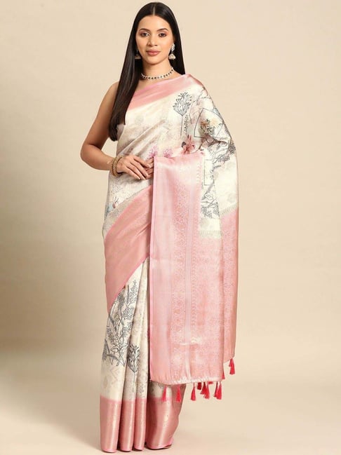 Buy Beige Zari Weaving Silk Saree With Blouse Online At Zeel Clothing