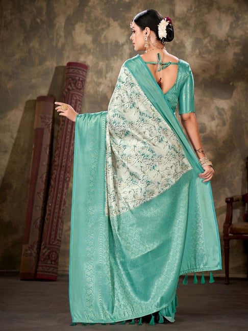 Silk Land Turquoise Woven Saree With Unstitched Blouse