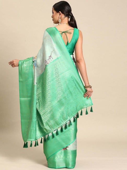 Silk Land Green Woven Saree With Unstitched Blouse