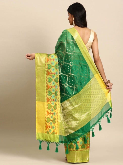 Silk Land Green Woven Saree With Unstitched Blouse