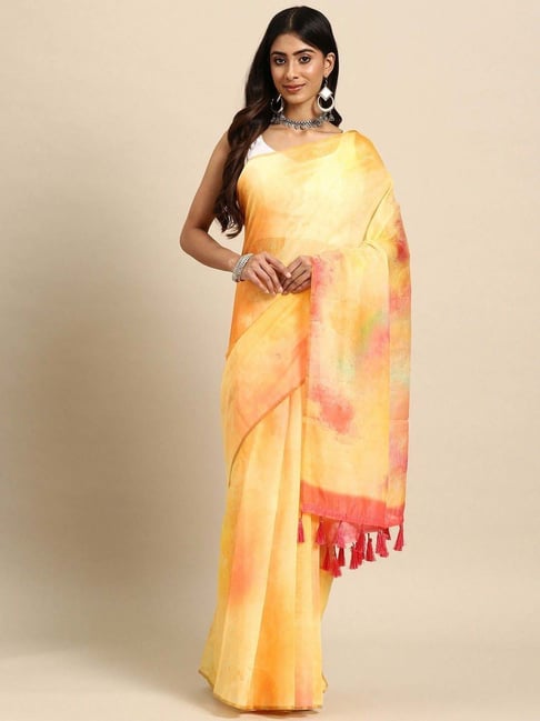 Buy Geroo Jaipur Yellow Tie and Dye Bandhani Saree online