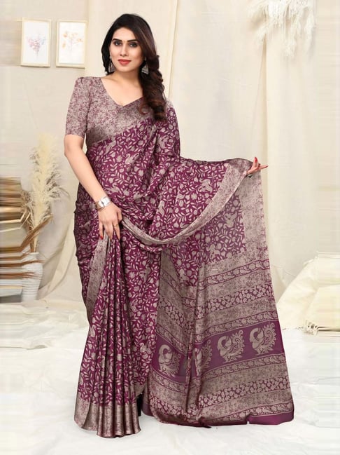 Buy online Purple Floral Printed Saree With Blouse With Blouse from ethnic  wear for Women by Patiala Picks for ₹1400 at 53% off | 2024 Limeroad.com