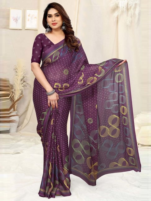 Exclusive purple Bandhej & Ajrakh combination cotton saree – Sujatra