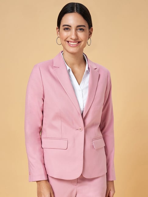 Annabelle by Pantaloons Pink Notched Lapel Blazer-picture-34