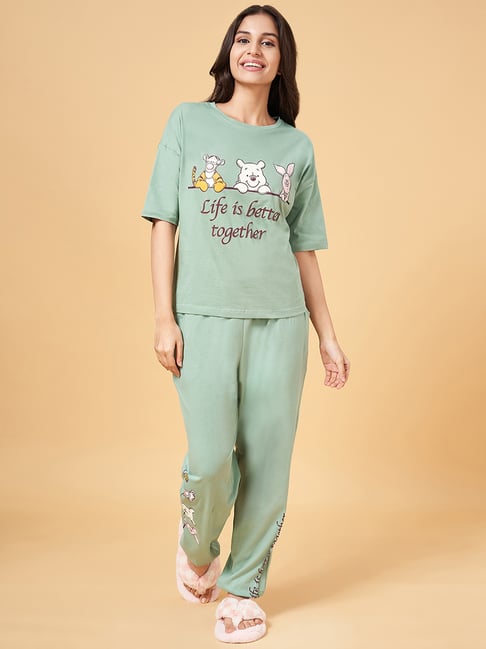 Buy Dreamz by Pantaloons Green Cotton Printed Top Pyjama Set for