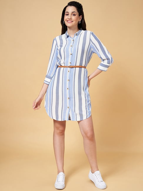 Honey by Pantaloons Blue & White Striped Shirt Dress-picture-48