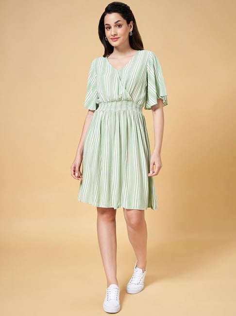 Honey by Pantaloons Green Striped A-Line Dress-picture-43