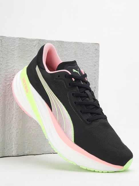 Puma black and store pink running shoes