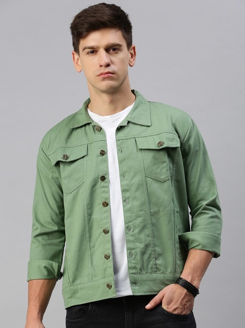 Buy VOXATI Light Green Full Sleeves Shirt Collar Denim Jacket for Men's  Online @ Tata CLiQ