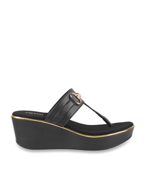 Metro Women s Black T Strap Wedges