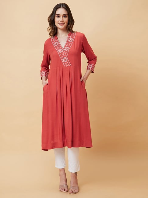 Globus Rust Printed A Line Kurta-picture-19