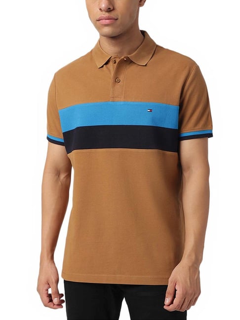 Buy Tommy Hilfiger Desert Khaki Colour-Block Polo T-Shirt for Men