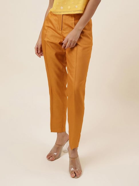 Cotton Plain Mustard Yellow Ladies Formal Pant, Waist Size: 28 Inch at Rs  650/piece in Noida