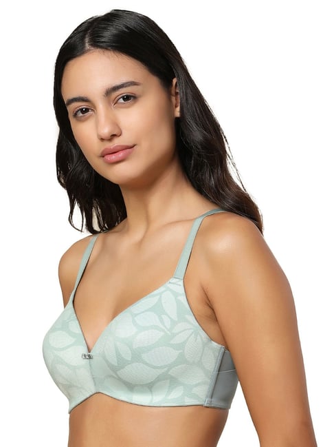 Buy Clovia Non-Padded Non-Wired Full Cup Striped Bra in Sage Green