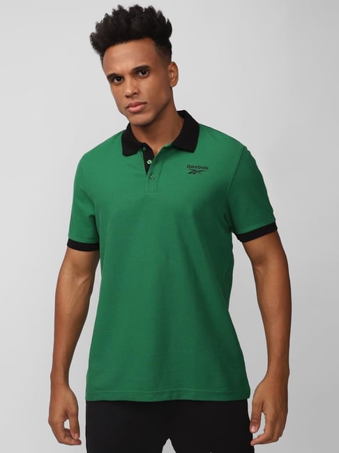 Buy Reebok Green Regular Fit Printed Polo T-Shirt for Mens Online