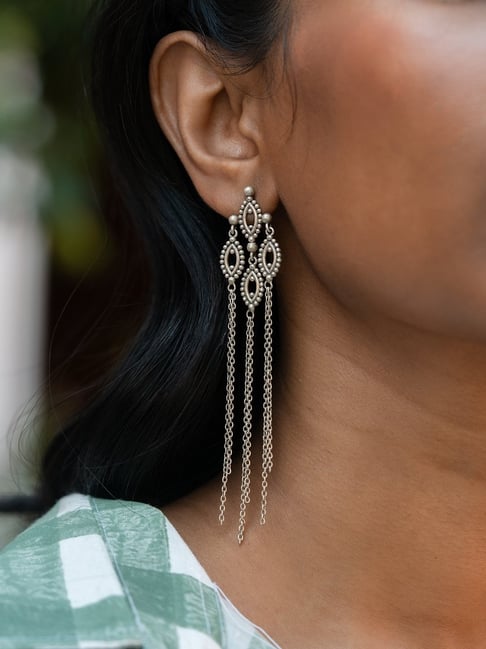 Grahakji Silver Triple Non-Precious Metal Afghani Kashmiri Tribal Oxidized  Dangle Long Earrings for Women Price in India - Buy Grahakji Silver Triple  Non-Precious Metal Afghani Kashmiri Tribal Oxidized Dangle Long Earrings for