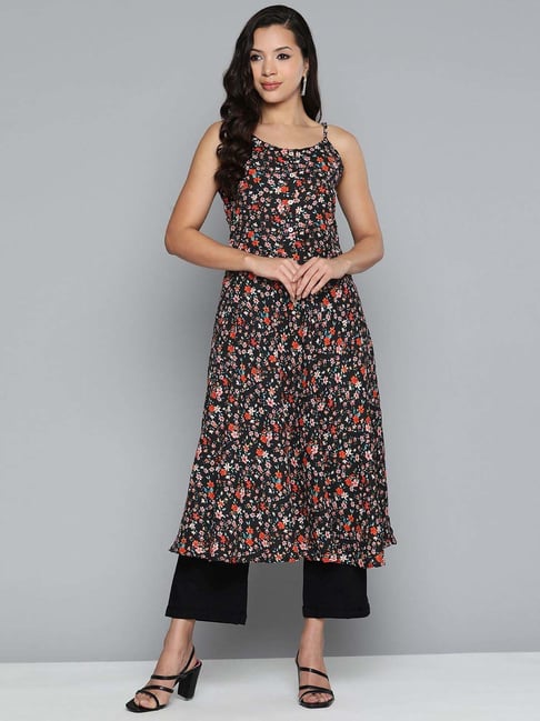 Jompers Black Anarkali Floral Print Kurta-picture-40