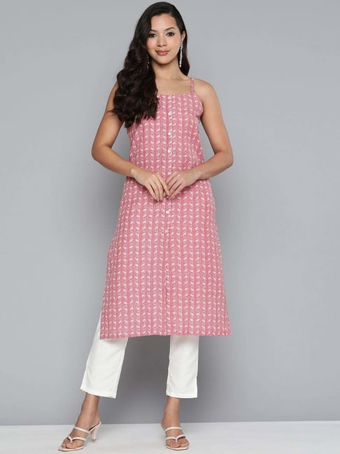 Jompers Pink Straight Floral Print Kurta-picture-29