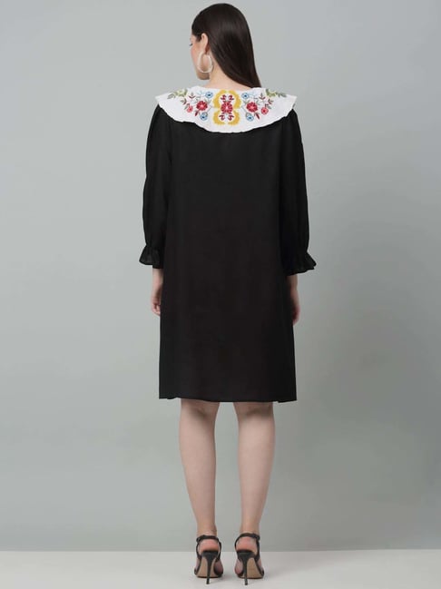 Jainish Black Embroidered A-Line Dress