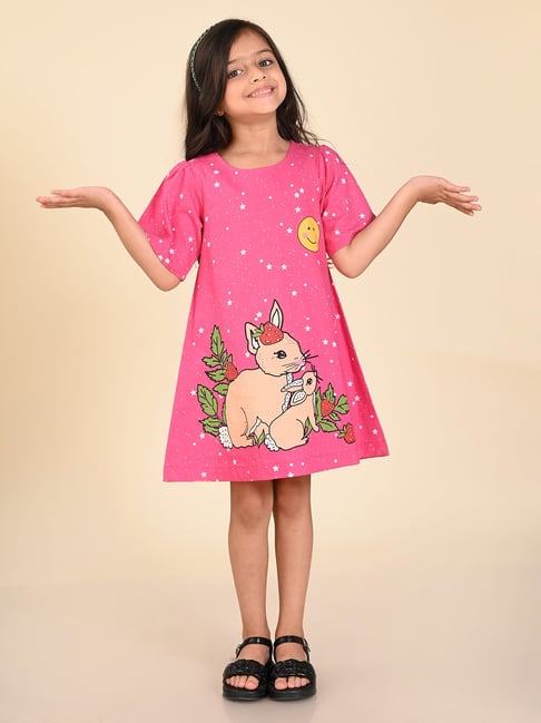 LilPicks Kids Pink Printed A Line Dress-picture-41