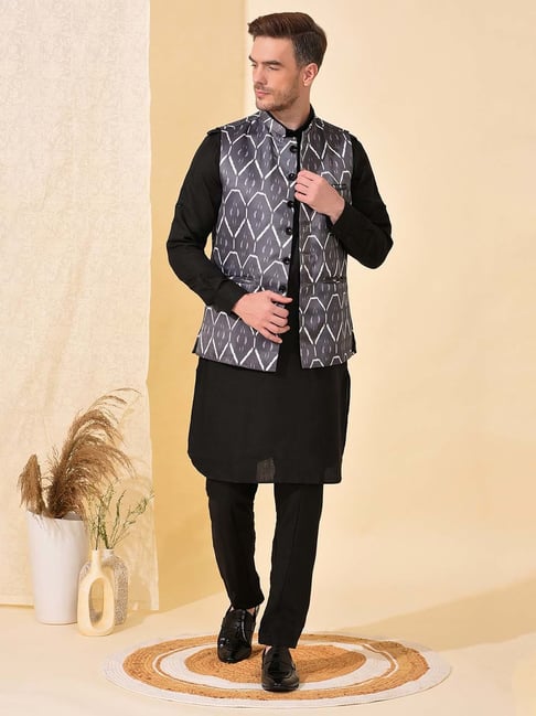 Cream Ethnic Jacket With Pathani Set