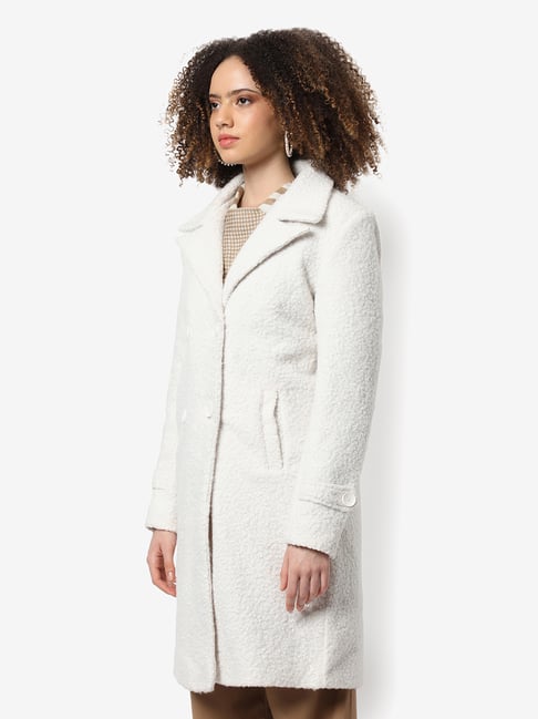Campus Sutra White Regular Fit Long Coat