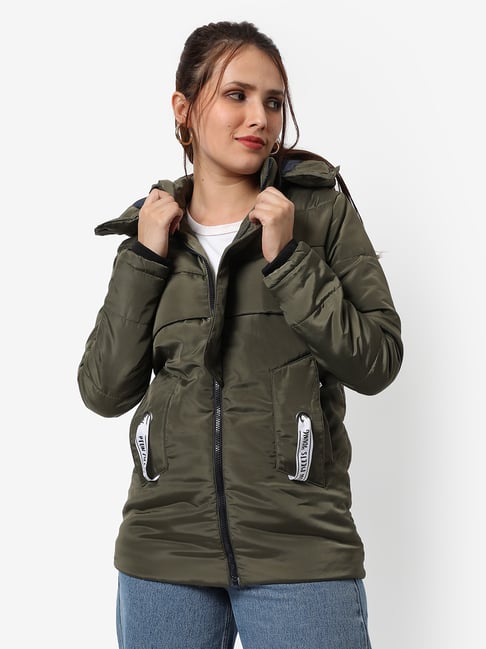 Campus Sutra Olive Regular Fit Bomber Jacket