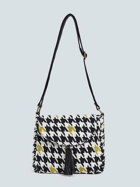 Styli Sling and Cross bags : Buy Styli Black Houndstooth Print